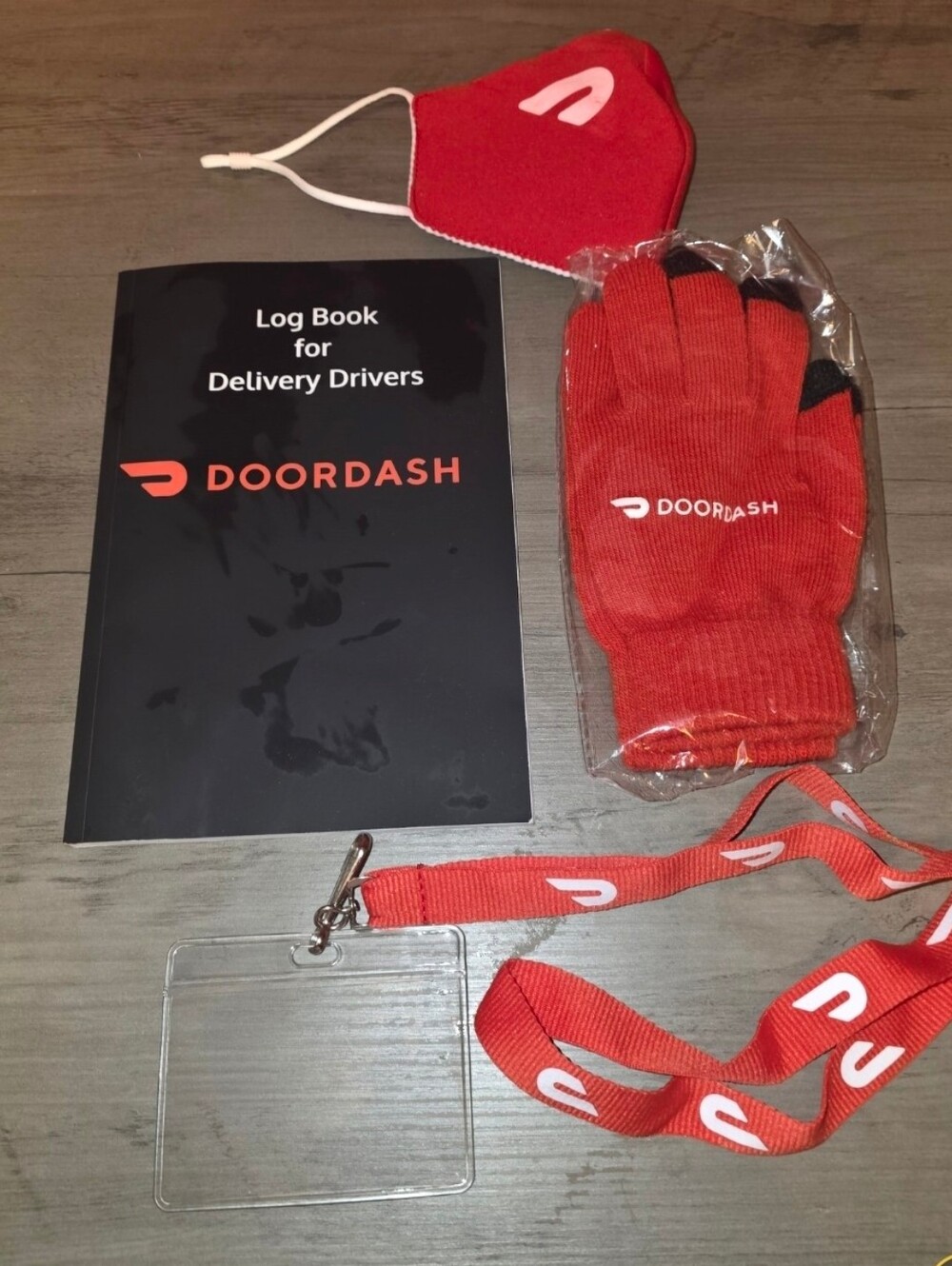 Lot of DOORDASH Delivery Items. Mask-Log Book-Gloves-Lanyard Bundle NEW